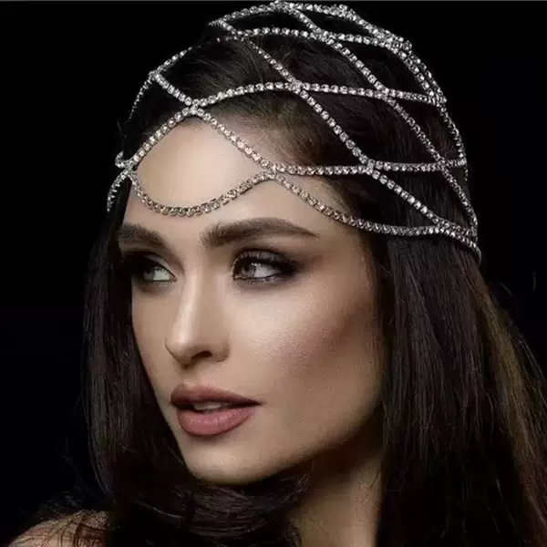 Hot New Accessories Mesh Rhinestone Hair chain Exaggerated Temperament Multi-layer Full Diamond Hair Accessories European and American Hair chain