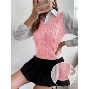 D 61651 Cable Knit Vest Sweater �黨ᘿ��R��Ů�羳���uͨ
