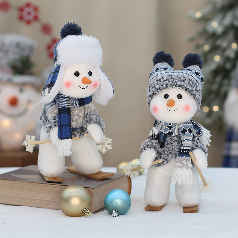 クリスマスクリスマスの新しい国境を越えた青い布芸雪だるま人形クリスマスアイテムのデスクトップ装飾品|undefined