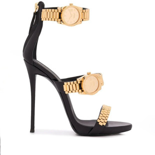 European code cross-border fashion walking metal strap decoration open toe high heel sandals with thin high heel plus size women's shoes
