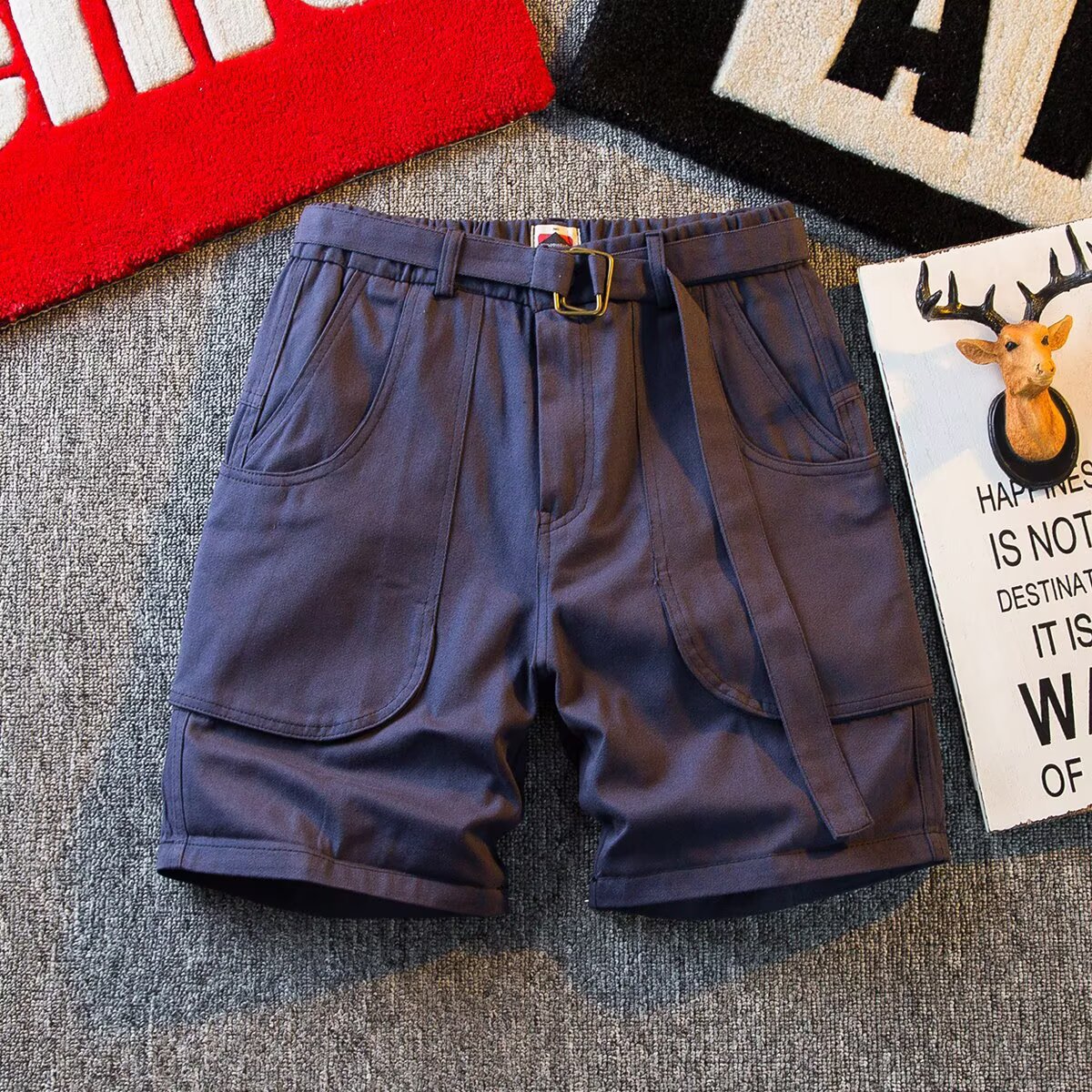 Men's Style Trendy Twill Cotton Cargo Shorts Summer Thin Solid Color Casual Loose Fit Multi Pocket Five Point Pants_viptrois.com