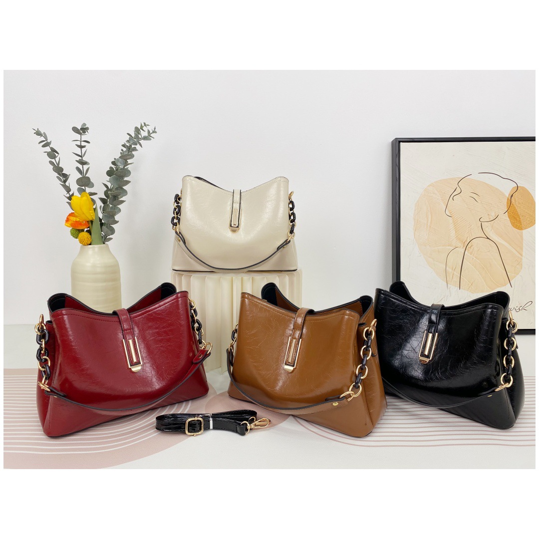 Bolso Tipo Balde de Hombro para Mujer de PU con Textura para Uso Diario