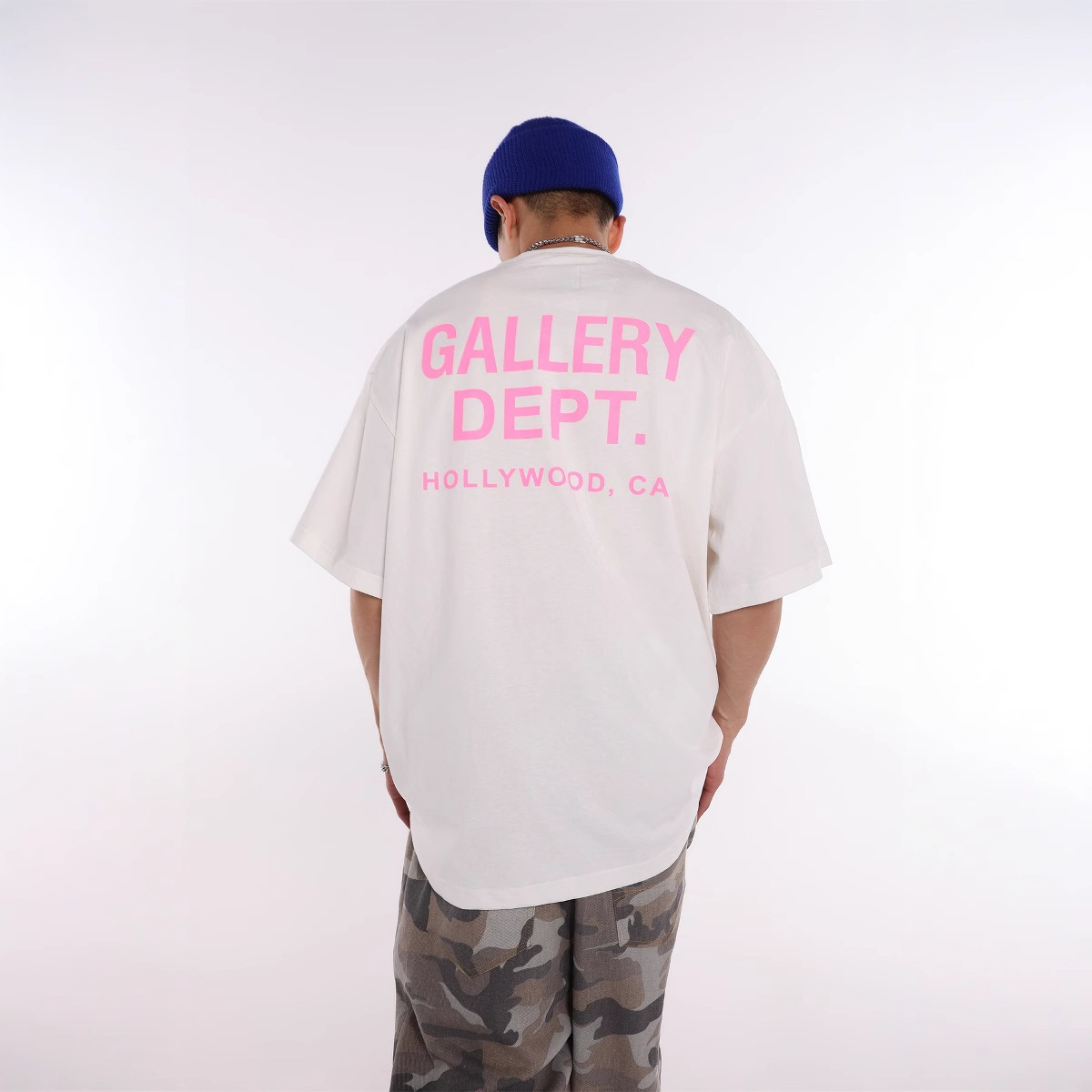 스트리트 패션 GALLERY DEPT 핑크 프린트 반팔 미국 하이스트리트 패션 브랜드 반팔 여름 티셔츠 남성용