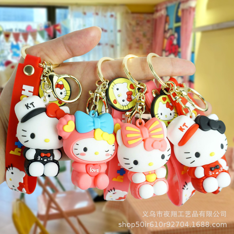 Creative Internet-famous KT cat keychain cute bow Hellokitty key doll bag pendant wholesale
