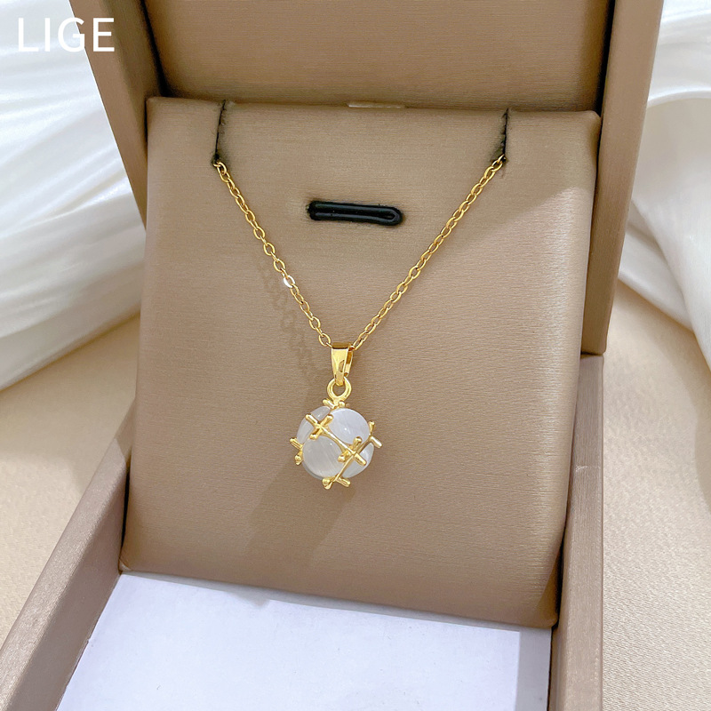 Collier élégant avec pierre œil de chat en acier titane_voghion.com