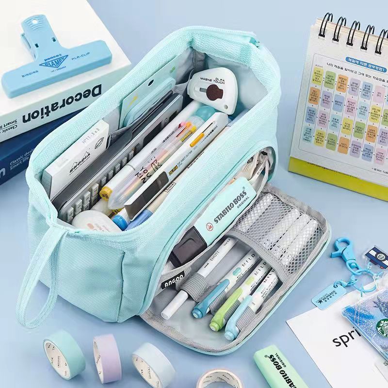 国境を越えた多機能二層文具筆箱ポータブル大容量筆箱大開口小中学生筆箱|undefined