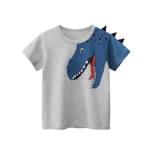 27kids Korean Children's Clothing 2025 Summer Children's Clothing Dinosaur Boy Short Sleeve T-Shirt