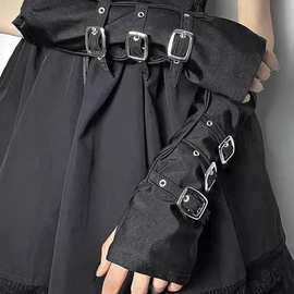 欧美时尚暗黑朋克金属扣半截露指手套派对纽扣袖套万圣节服装配饰
