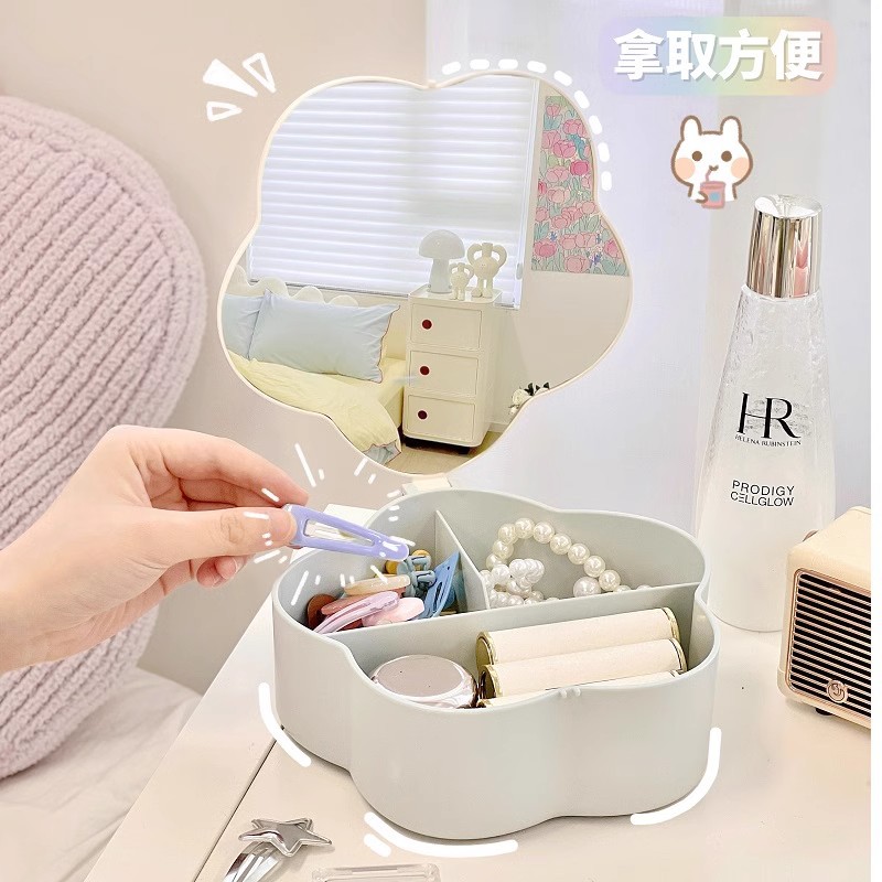 Espejo de maquillaje encantador, espejo de almacenamiento de flores, dormitorio doméstico, espejo de escritorio plegable, espejo de maquillaje de viento