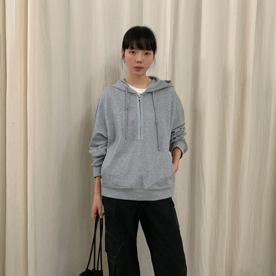 6UP 한국 스타일 가을과 겨울 후드 미니멀리스트 지퍼 땀 여성 광저우 13 라인 새로운 레트로 게으른 스타일 INS90022