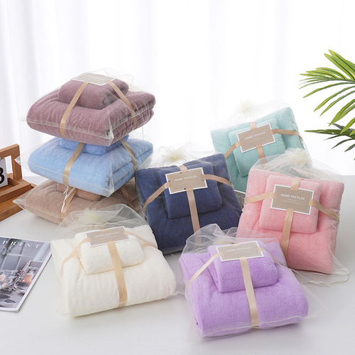 Wholesale Towel Bath Towel Mother and Child Set Thickened Absorbent Coral Fleece Set Handicraft Gift Facial Cleaning Towel 