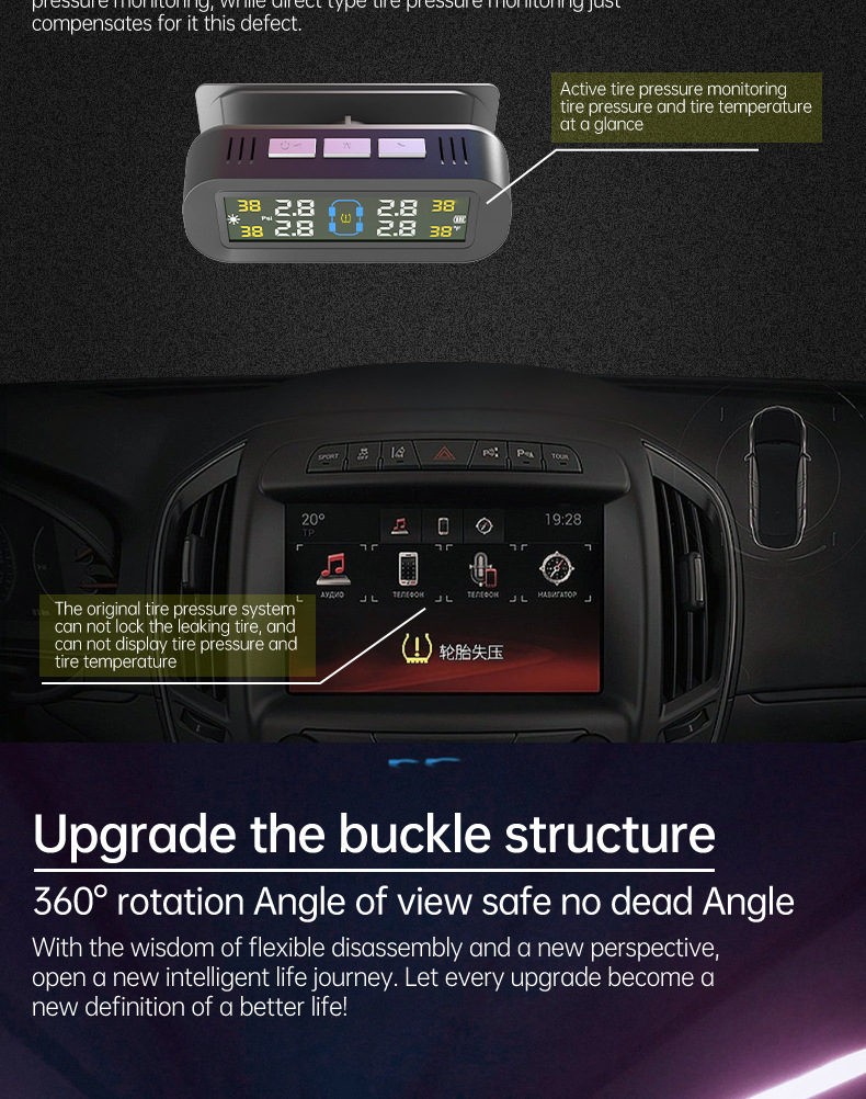 T13 Hidden Glass-Mounted High-Precision Solar-Powered Tire Pressure Monitoring System Tpms Wireless Tire Pressure Monitor Smart Speedometer