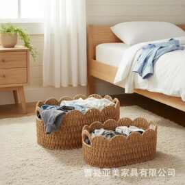 跨境纸绳编织收纳筐客厅儿童玩具置物筐桌面蔬菜杂物整理筐零室篮