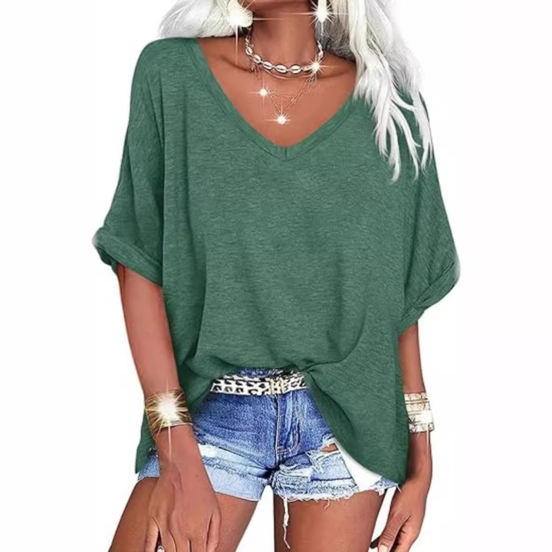 2024 European and American cross-border foreign trade Amazon summer new women's plus size casual short-sleeved loose T-shirt top for women