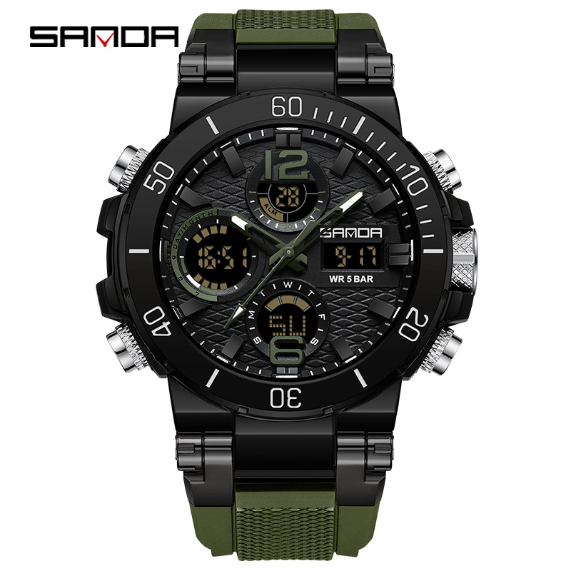 SANDA reloj electrónico multifunción luminoso impermeable reloj de hombre de moda negro tecnología estudiante reloj deportivo 6167