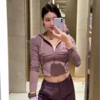 Luludaring Та же Йога куртка для женщин Waist-Seamed Fish Bone толстовка с капюшоном осенью