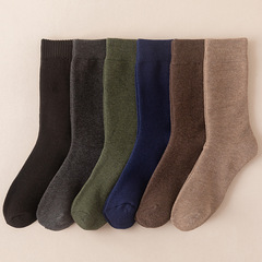 Thick ribbed warm socks for men winter men mid-calf socks solid color terry cotton business men long socks factory wholesale