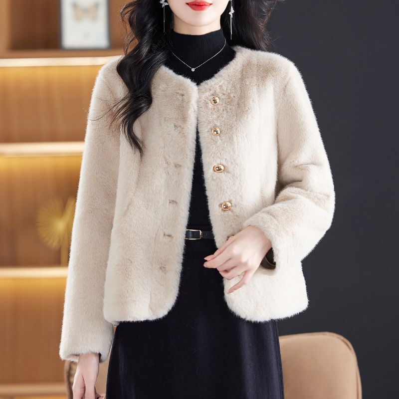 皮毛一体仿水貂绒外套女冬2025新款高端环保开衫短款加厚毛毛大衣|undefined