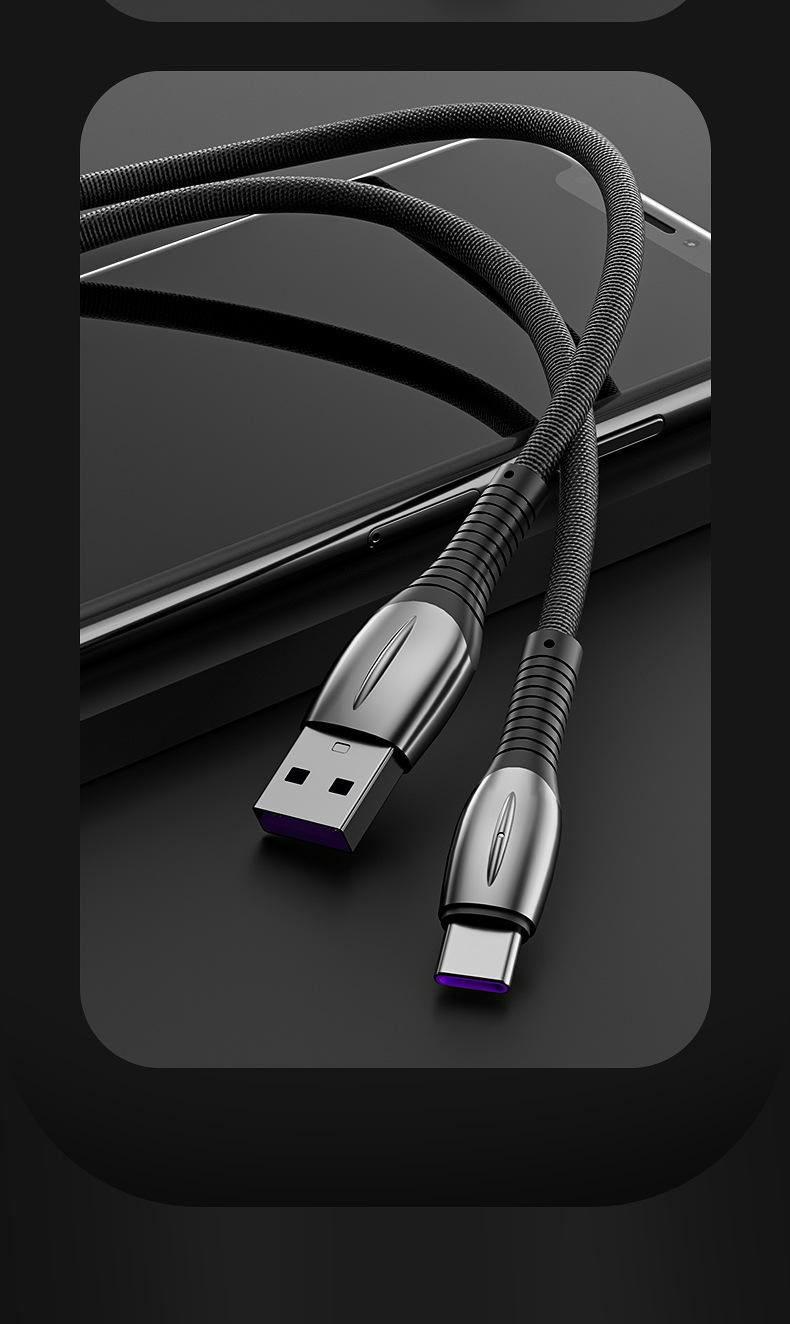 Zinc Alloy Lighted Data Suitable For Apple, Android, TYPE-C, Xiaomi Mobile Phones, USB Braided 3A Fast Charging Cable_voghion.com