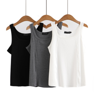 Large size women's simple solid color elastic vest spring and summer new cover skin thin sleeveless sleeveless bottom shirt 482313