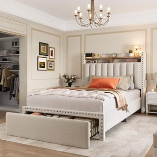 Solid Wood Double Bed Modern Minimalist 1.8m Home Double Bed Upholstered Small Apartment Rental 1.2m Single Bed