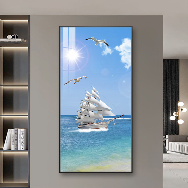 Cánh buồm thuận buồm xuôi gió / 30*70cm hợp kim nhôm tinh thể sơn khung vàng