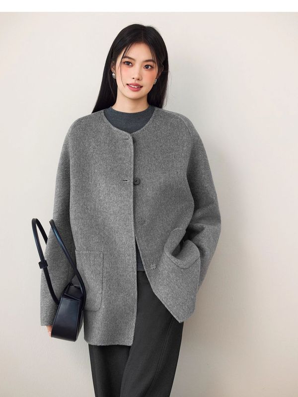 伊*L女装2025秋季新款可脱卸围巾领设计两穿毛呢外套女1G9970141|undefined