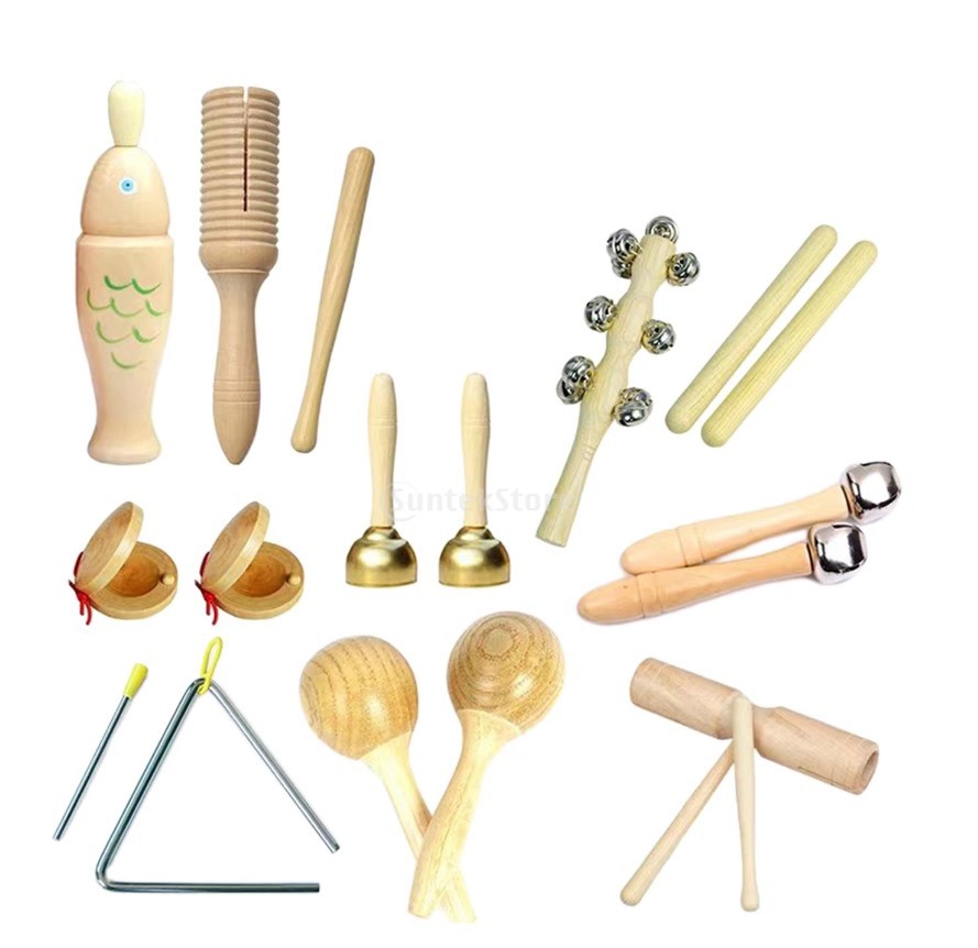 Traje DE REGISTRO DE Orff traje de madera doble campana tambor madera arena huevo palo traje