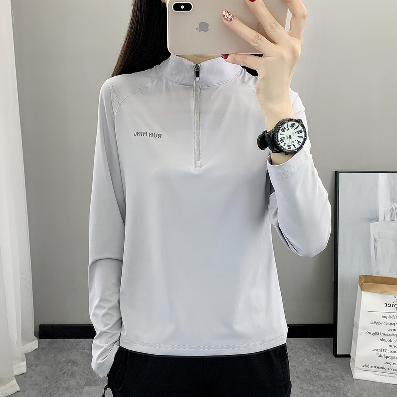 Summer Ice Silk Quick-Drying Clothing for Women, Thin Sports Outdoor Mountaineering and Running Quick-Drying T-Shirt Stand-Up Collar Breathable Slim Top Summer Ice Silk Quick-Drying Clothing for Women, Thin Sports Outdoor Mountaineering and Running Quick-Drying T-Shirt Stand-Up Collar Breathable Slim Top