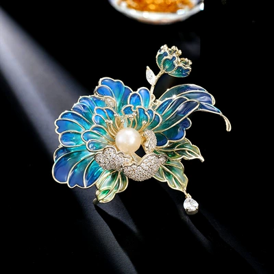 Guofeng Vintage Enamel Peony Yaxa sancaqları - blue
