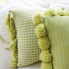 薄荷绿针织流苏小清新抱枕套沙发客厅靠枕床头圆形腰靠可爱