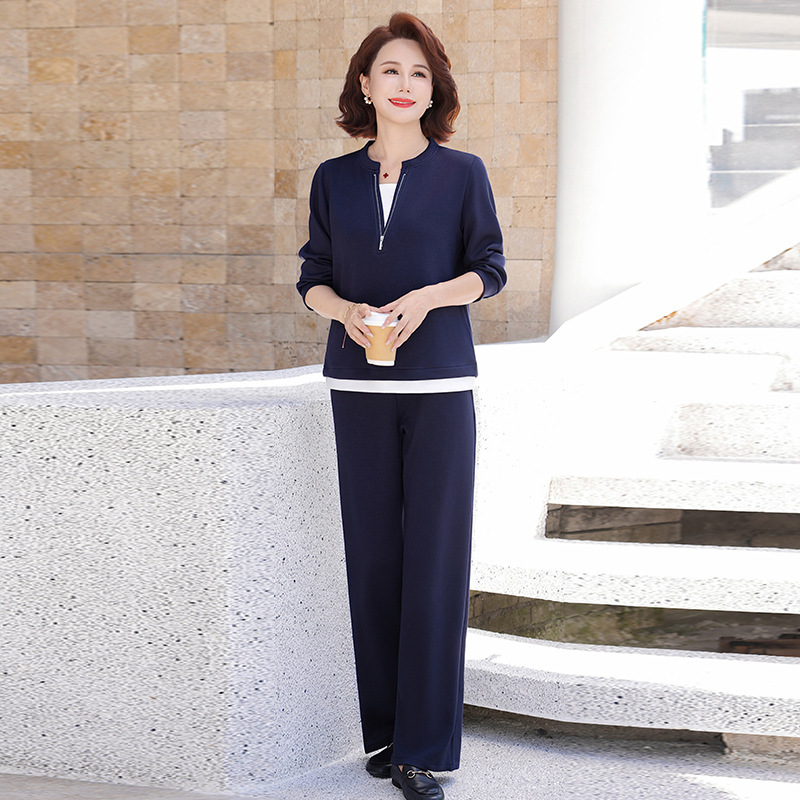 妈妈秋装休闲运动服套装2025新款中老年女春秋上衣休闲卫衣两件套|undefined