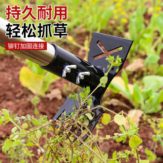 Cross-border all-steel two-sided hoe weeding and shoveling household tools pointed rake dual-purpose hoe multifunctional hoe gardening