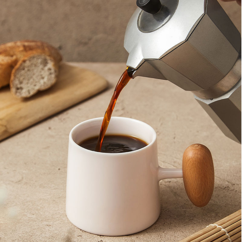 Estilo ins simple oficina de Morandi hermosa taza de café mango de madera taza de cerámica taza de pareja regalo