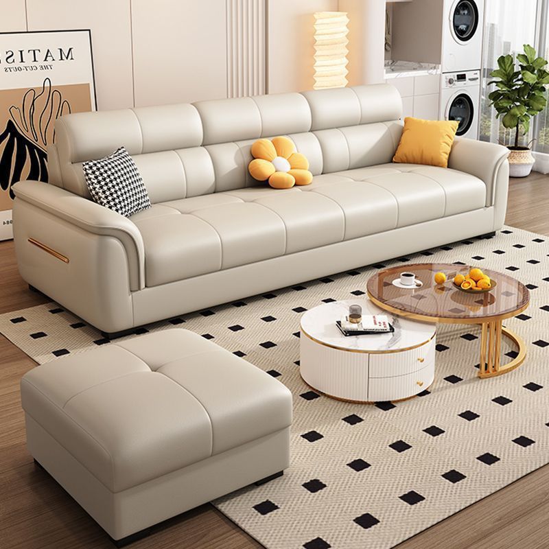 Nordic 2025 New Cat Scratch Leather Sofa Small Apartment Straight Chaise Longue Straight Three or Four Person Leather Sofa Set