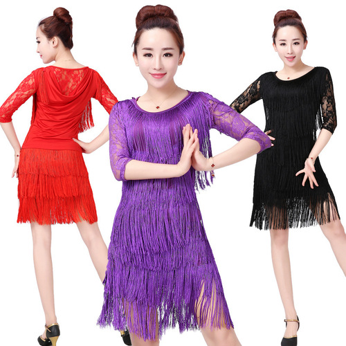 Yimeng Latin dance clothing for adult women spring new hollow lace top hip-covering tassel Latin skirt practice clothes