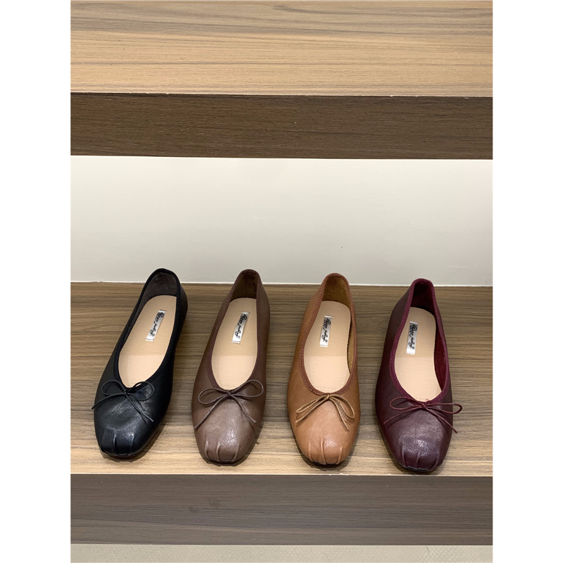 French Flats Square Toe Ballet Shoes Women's Shoes 2025 New Spring and Autum Versatile Red Gentle Evening Shoes