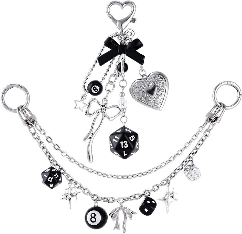 Zaamwoyy 2-Piece Handbag Pendant, Vintage Punk Y2K Silver Bag Chain, Women's Extended Wallet Hanger
