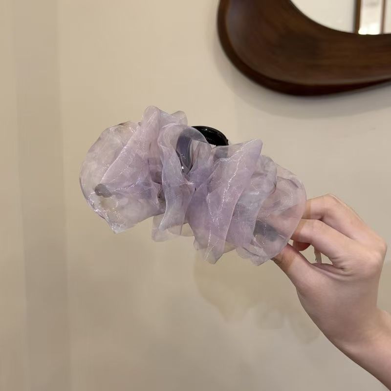 雰囲気のある花柄のヘアクリップ、新しいオーガンジーの特別な色、優しいレトロな後頭部の気質のヘアクリップ|undefined