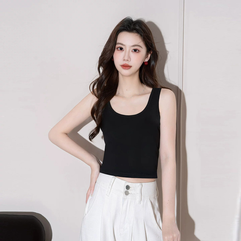 Black Short Camisole for Women, Spring/Summer 2026 New Style, Pure Cotton, High-Waisted, Cropped Tank Top Black Short Camisole for Women, Spring/Summer 2026 New Style, Pure Cotton, High-Waisted, Cropped Tank Top