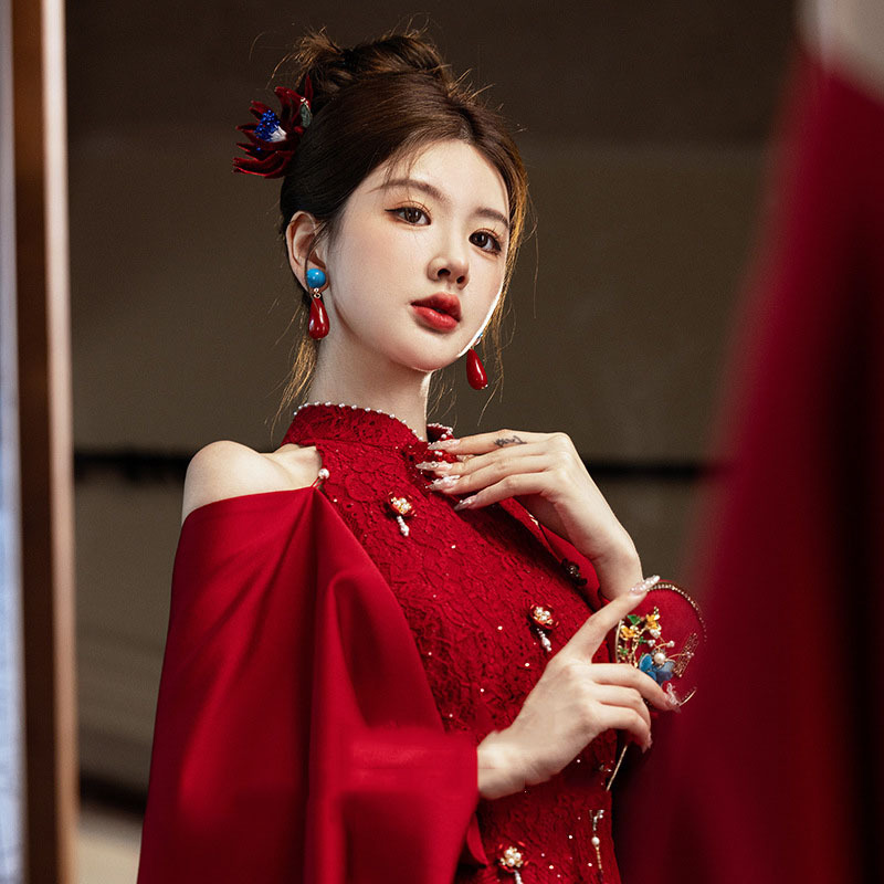 Cheongsam Toast Dress 2026 Winter New Style Red New Chinese Style Improved Engagement Retro Trendy Banquet Morning Gown