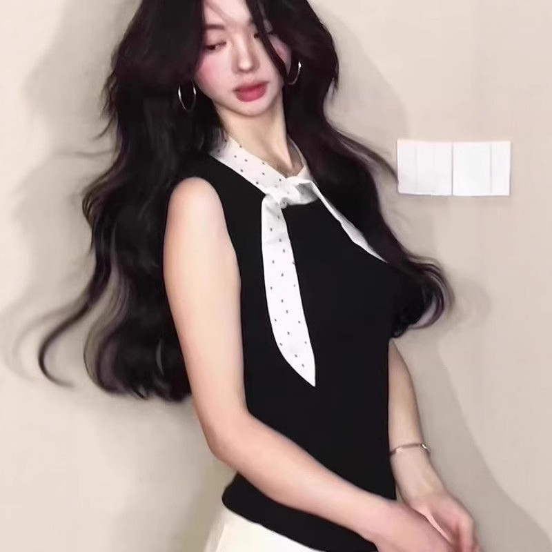 韩系甜美风蝴蝶结背心吊带2025新款夏日别致修身掐腰显瘦无袖上衣|undefined