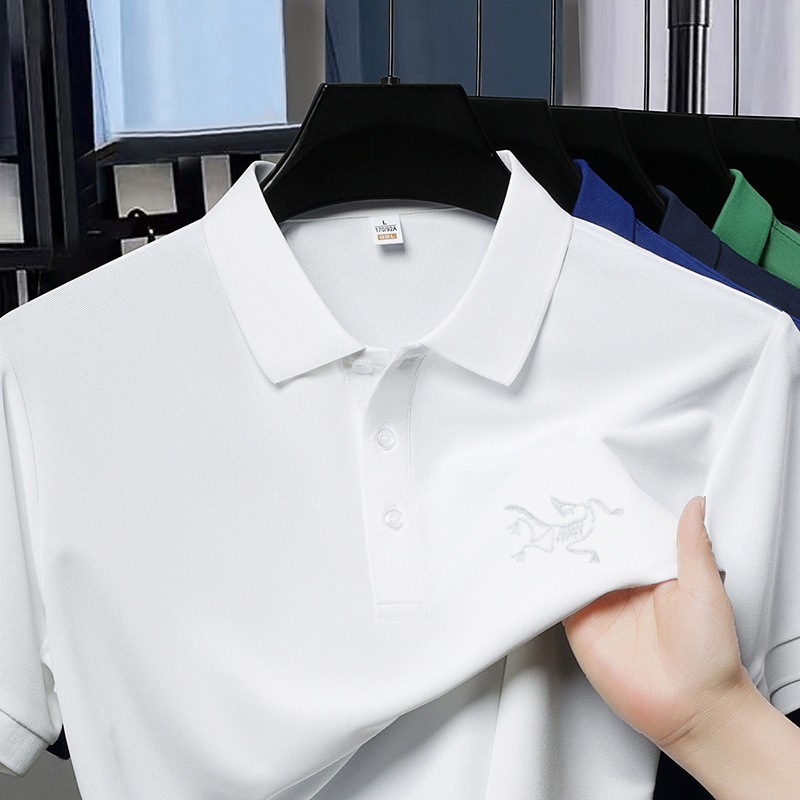 新しいNiaojia半袖メンズファッションカジュアルTシャツ通気性ラペルビジネス夏ポロトップ刺繍半袖|undefined