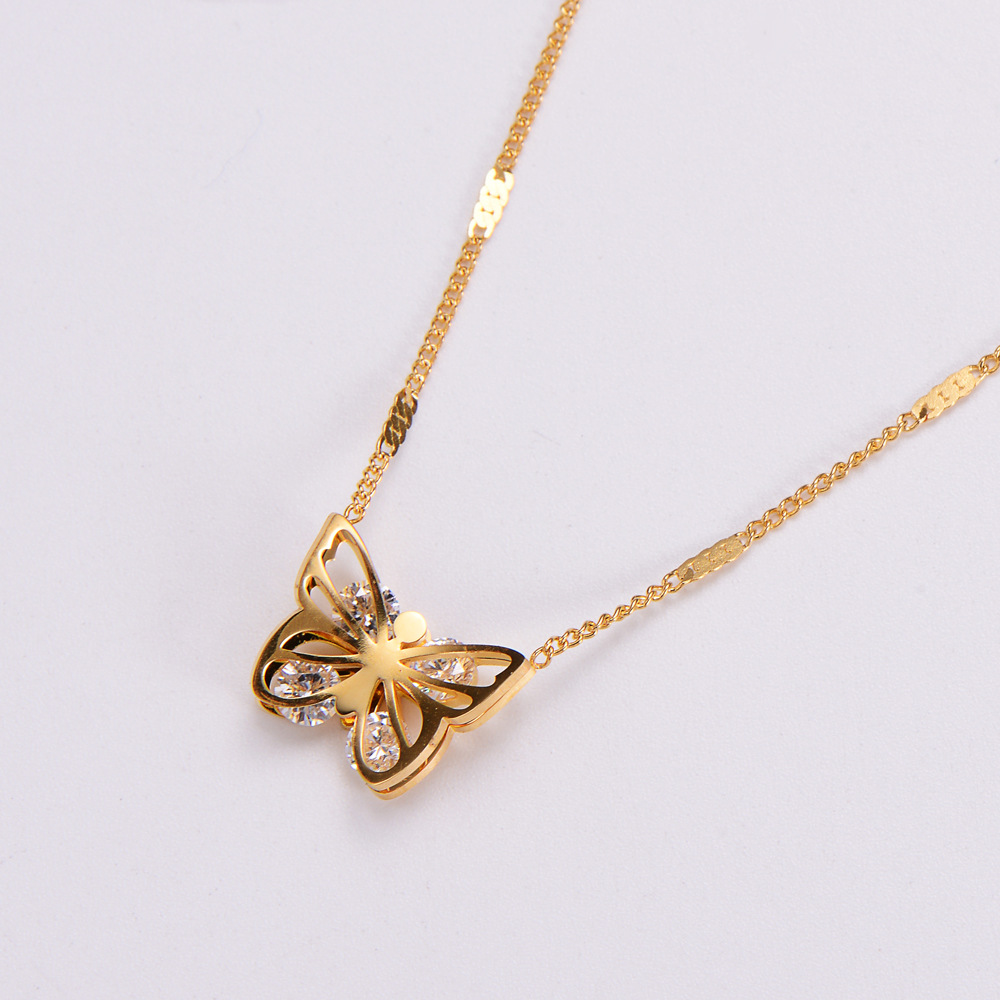 Womenu0027S Fashion Butterfly Stainless Steel Rhinestone Pendant Necklace Diamond Stainless Steel Ne