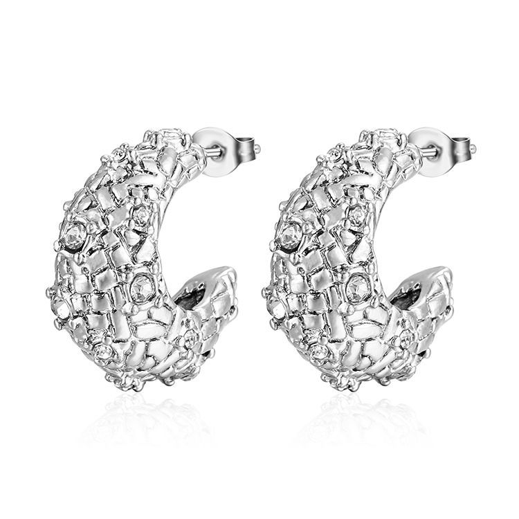 Estilo francés europeo y americano Luz de lujo retro Senior diseñador pendientes 18K chapado en oro de acero inoxidable diamante en forma de U ins estilo de las mujeres