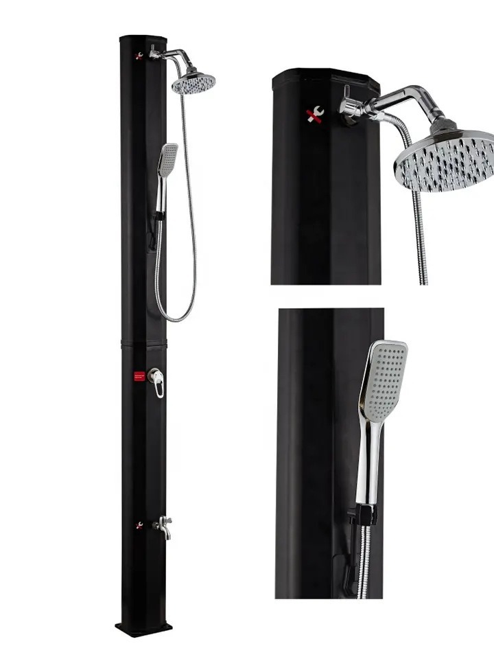 35L fácil de instalar dos secciones de alambre ensalada negro columna de ducha solar calefacción solar cinturón de ducha solar