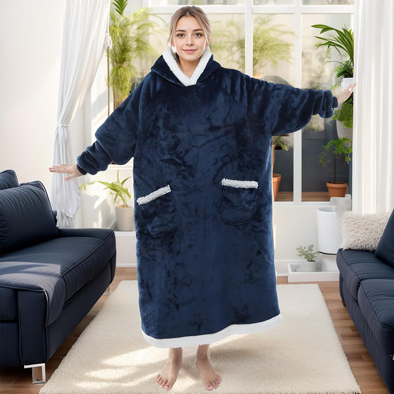 Nouvelle couverture à capuche en flanelle pour la maison, couverture TV, couverture en velours extra longue, confortable, ample et portable_voghion.com