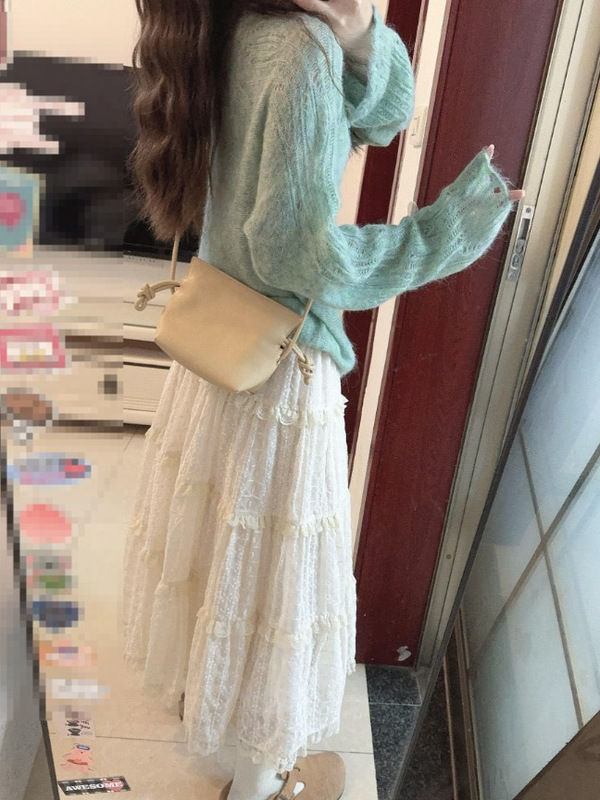 早秋韩系穿搭一整套减龄高级感休闲镂空针织衫上衣女半身裙两件套|undefined