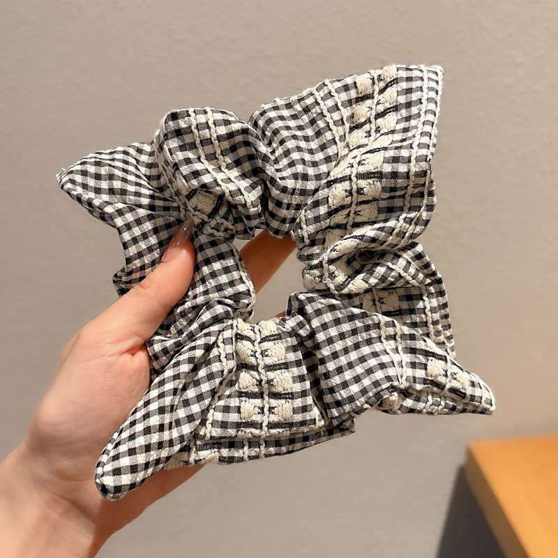 2025 nuevo estilo ballet bowknot intestino grueso anillo para el cabello femenino diseño de nicho bufanda cuadrada a cuadros cuerda para la cabeza bola accesorios para el cabello