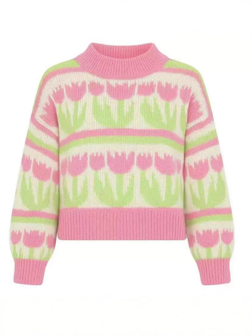 Suéter de Punto Holgado con Estampado de Corazón Jacquard, Nuevo Modelo 2025, Comercio Transfronterizo, Amazon, Primavera y Otoño, para Mujer